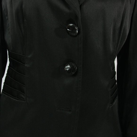 Sharagano Black Satin Notched Collar Blazer Jacket Leopard Print Lining 4 - Picture 5 of 9